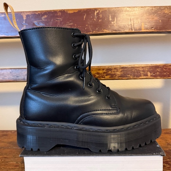 Dr. Martens Vegan Jadon II Mono Black Chunky Platform Boots Military Moto - Picture 4 of 13